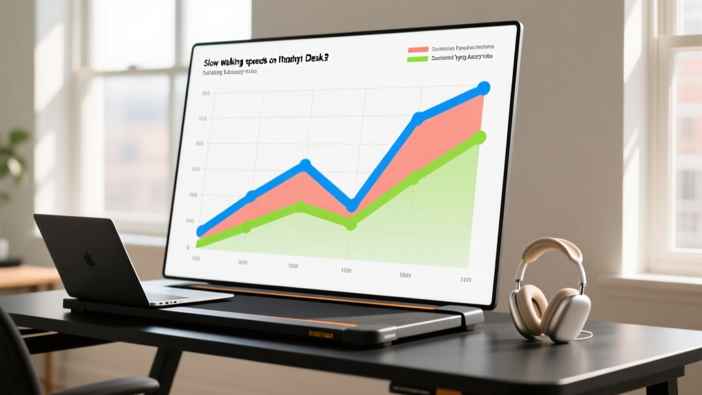 Chart displaying the correlation between slow walking speeds on a treadmill desk and maintained typing accuracy rates.