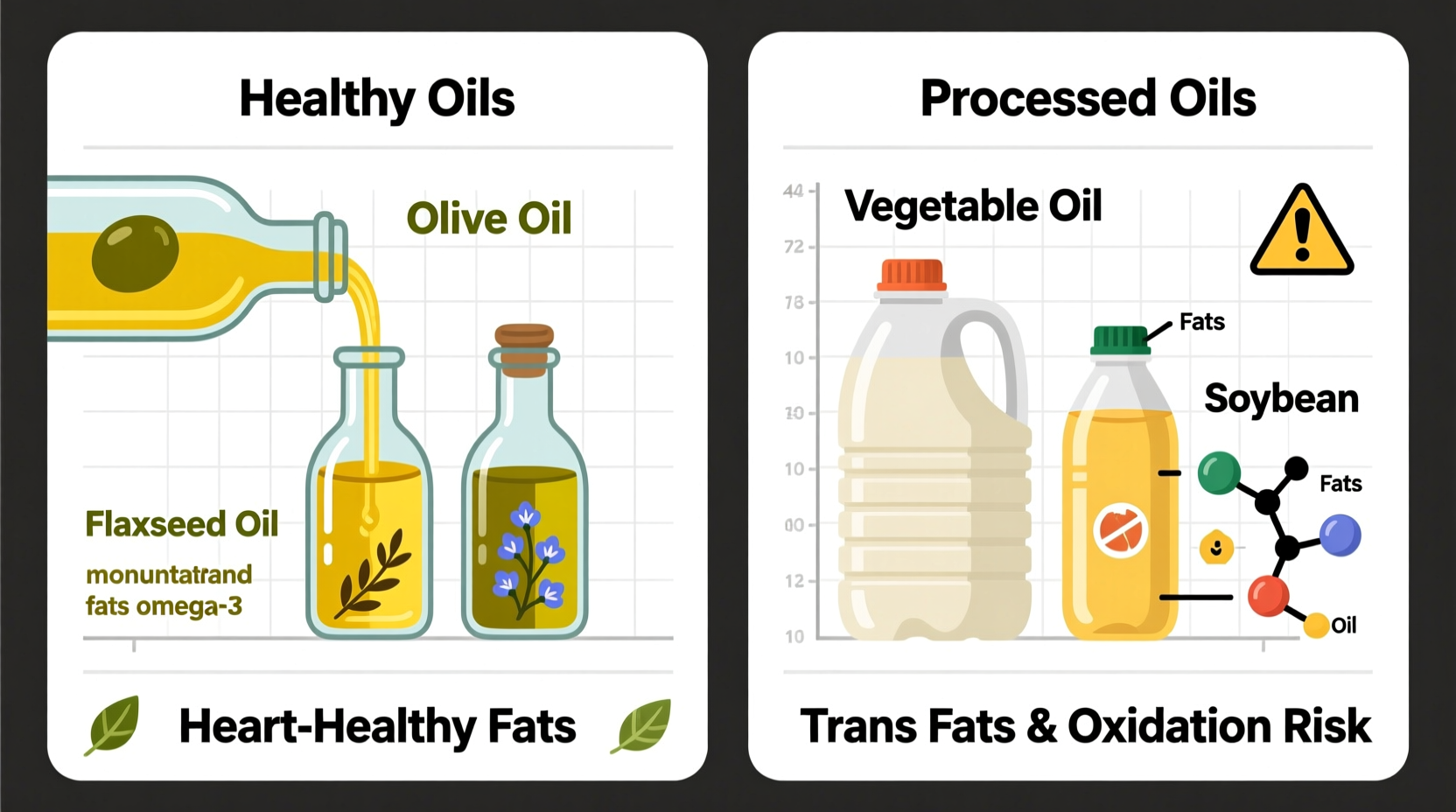 Comparison of healthy versus processed cooking oils