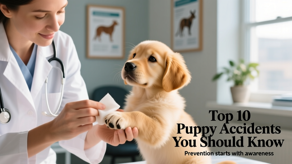 Close-up of a gentle vet examining a puppy’s paw while holding sterile gauze