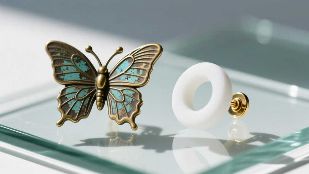 Side-by-side view of a worn metal butterfly back and a brand new silicone earring friction back resting on a clean glass surface.