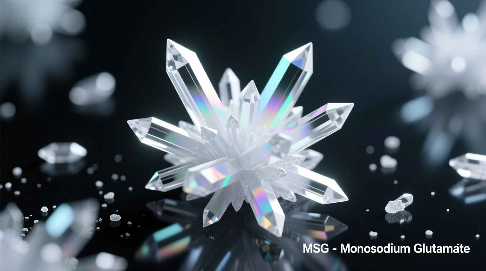 Close-up of MSG crystals under microscope