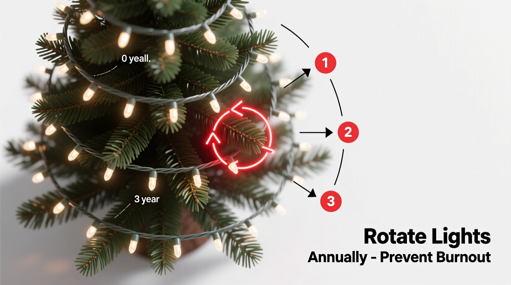 how to rotate christmas tree lights each year to prevent burnout