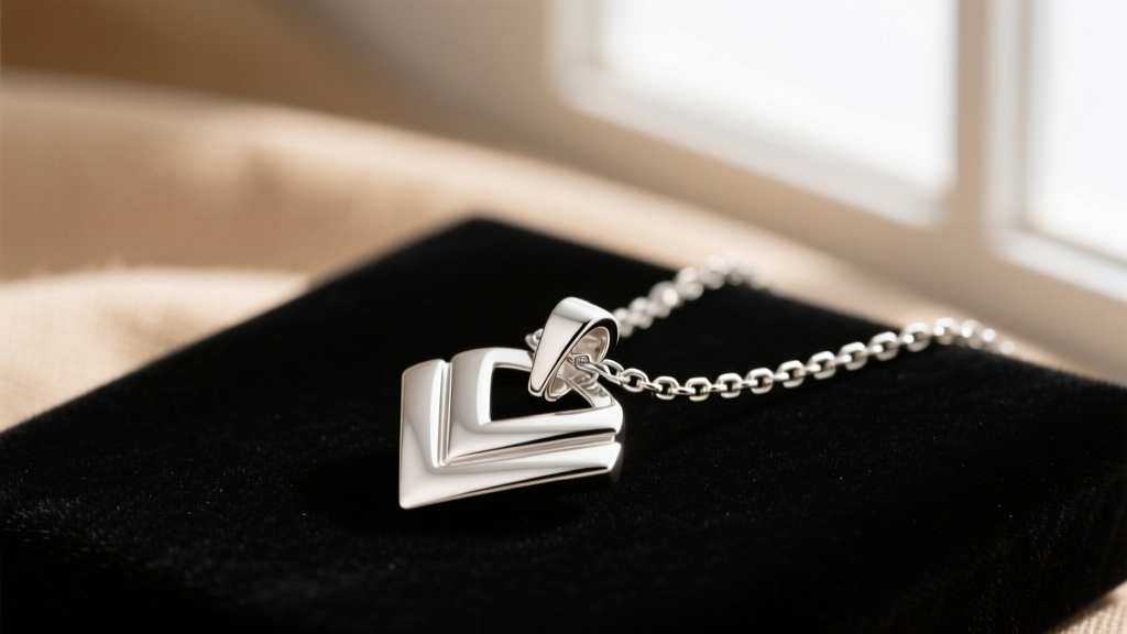 Macro photography of a sterling silver chevron pendant with a newly soldered fixed bail attached to a sturdy 1.5mm box chain link