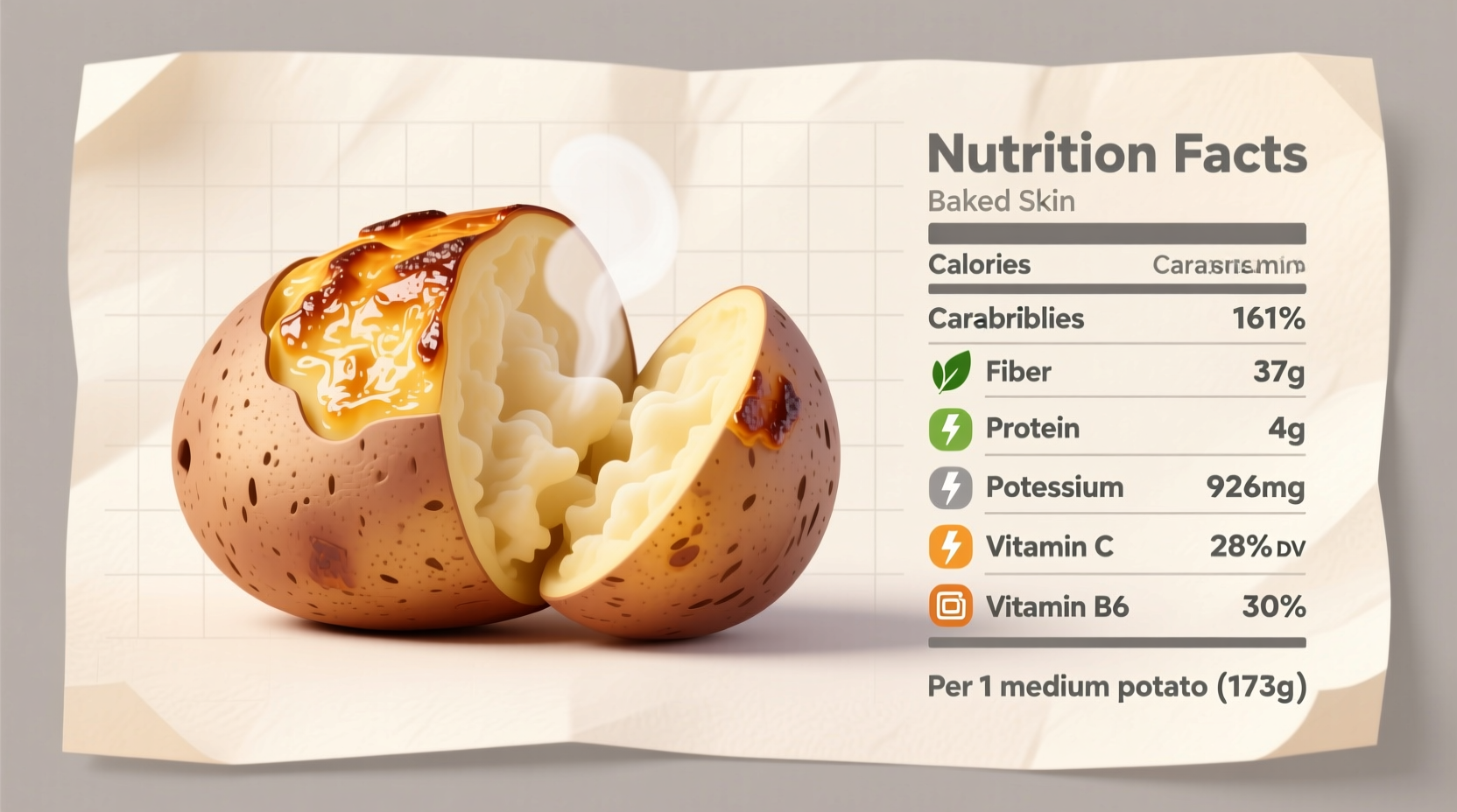 Nutrition facts of a baked potato with skin