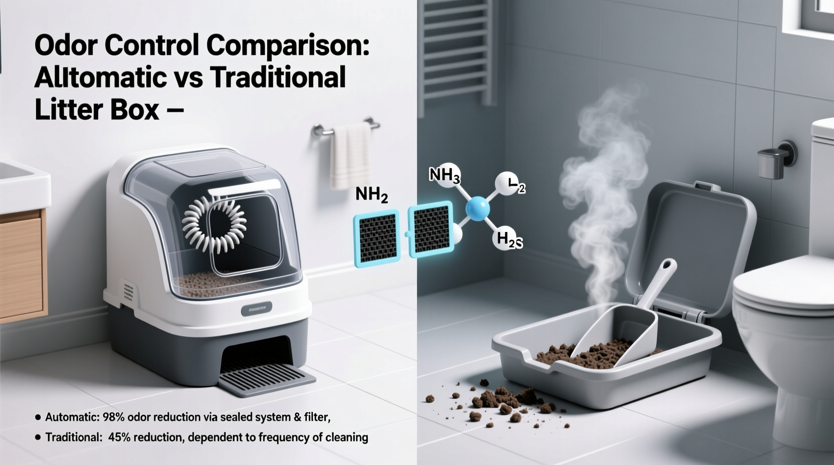 automatic litter box vs traditional scoop is odor control actually better