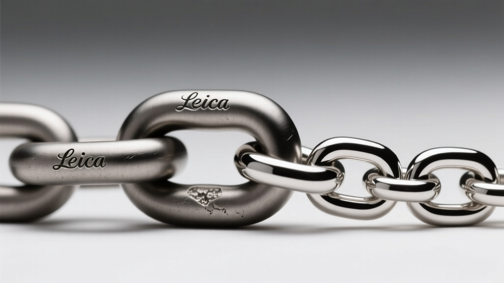 Macro view of matte titanium chain links beside rhodium-plated sterling silver, showing light diffusion and texture differences.