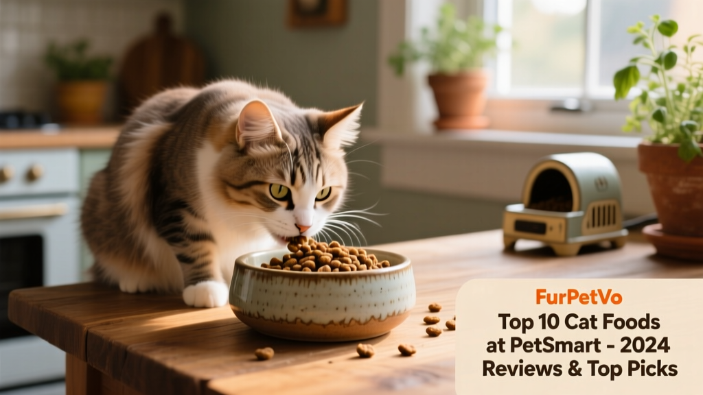 Cat happily eating FurPetVo Core Indoor kibble from a ceramic bowl