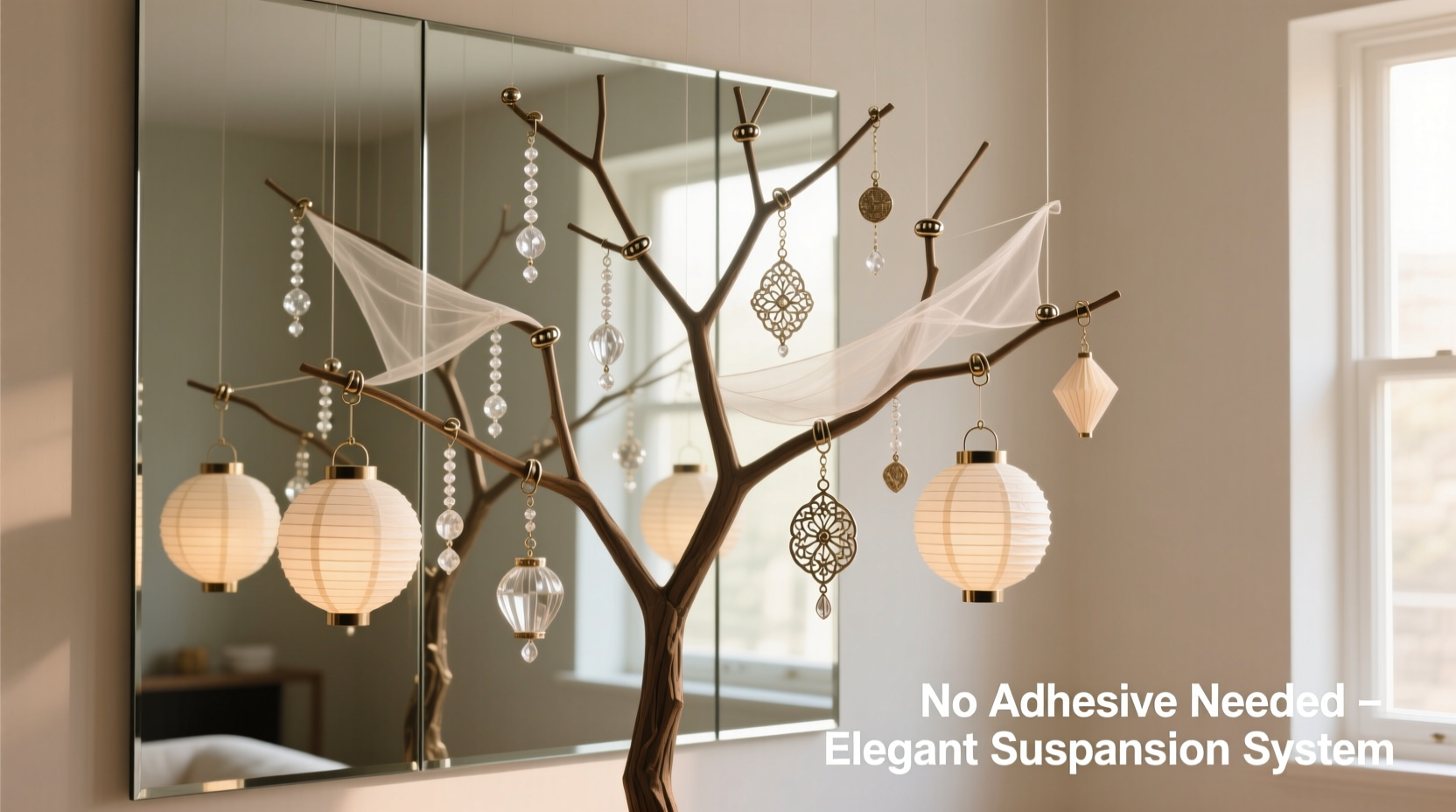 how to hang ornaments on a mirrored wall tree without visible adhesive residue