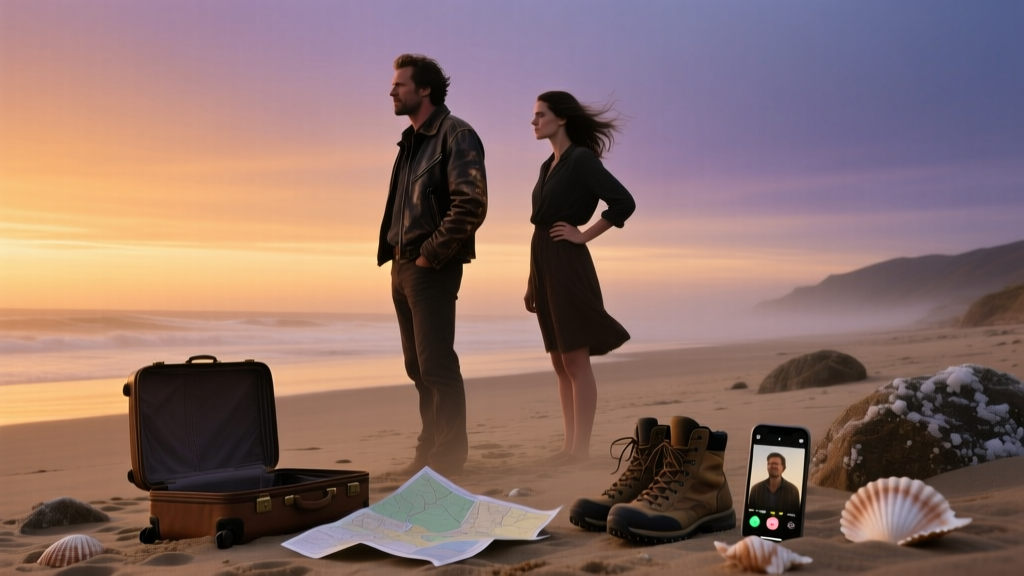 A couple posing romantically together on the beach at sunset