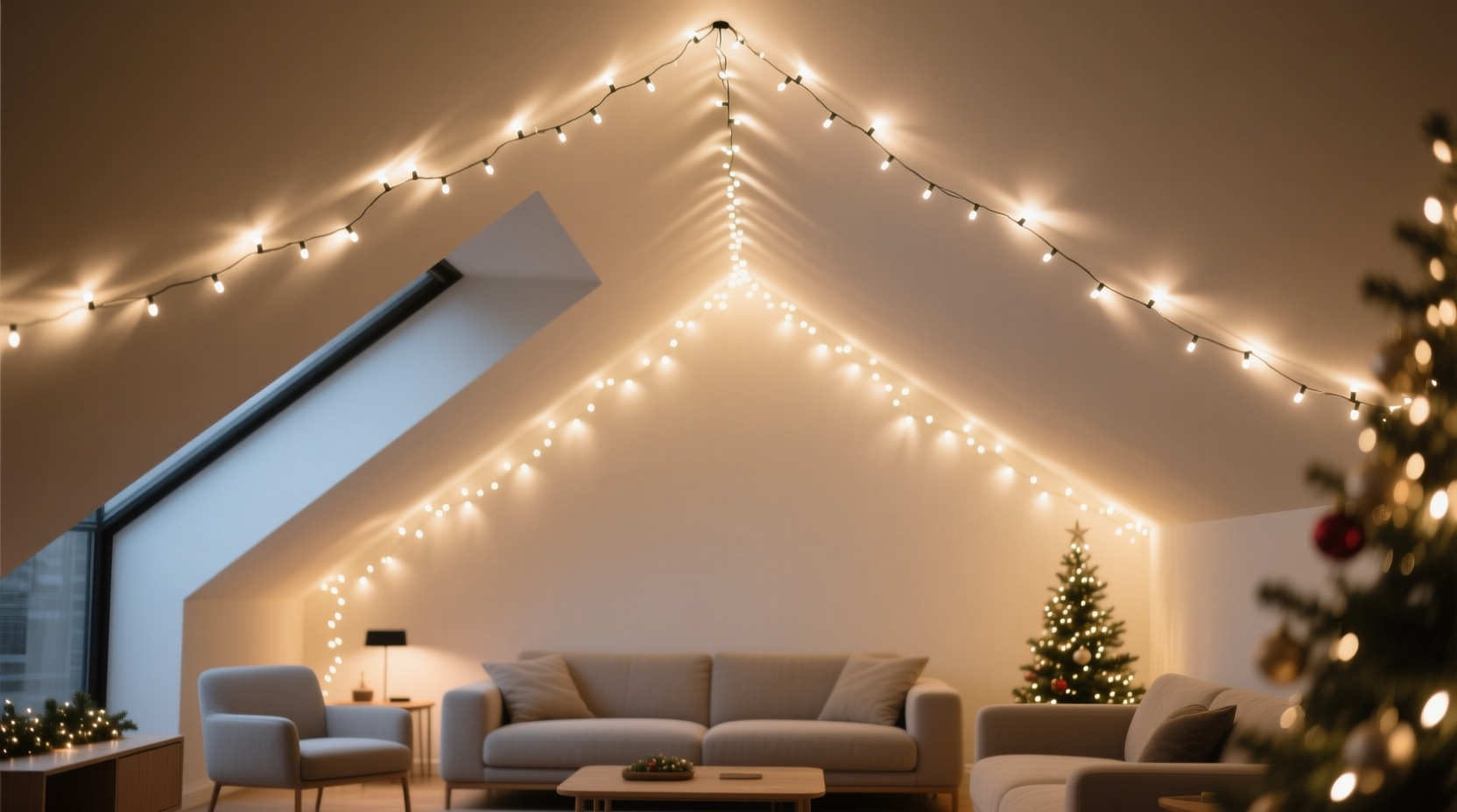 how to hang christmas lights on a sloped ceiling without visible clips or uneven spacing