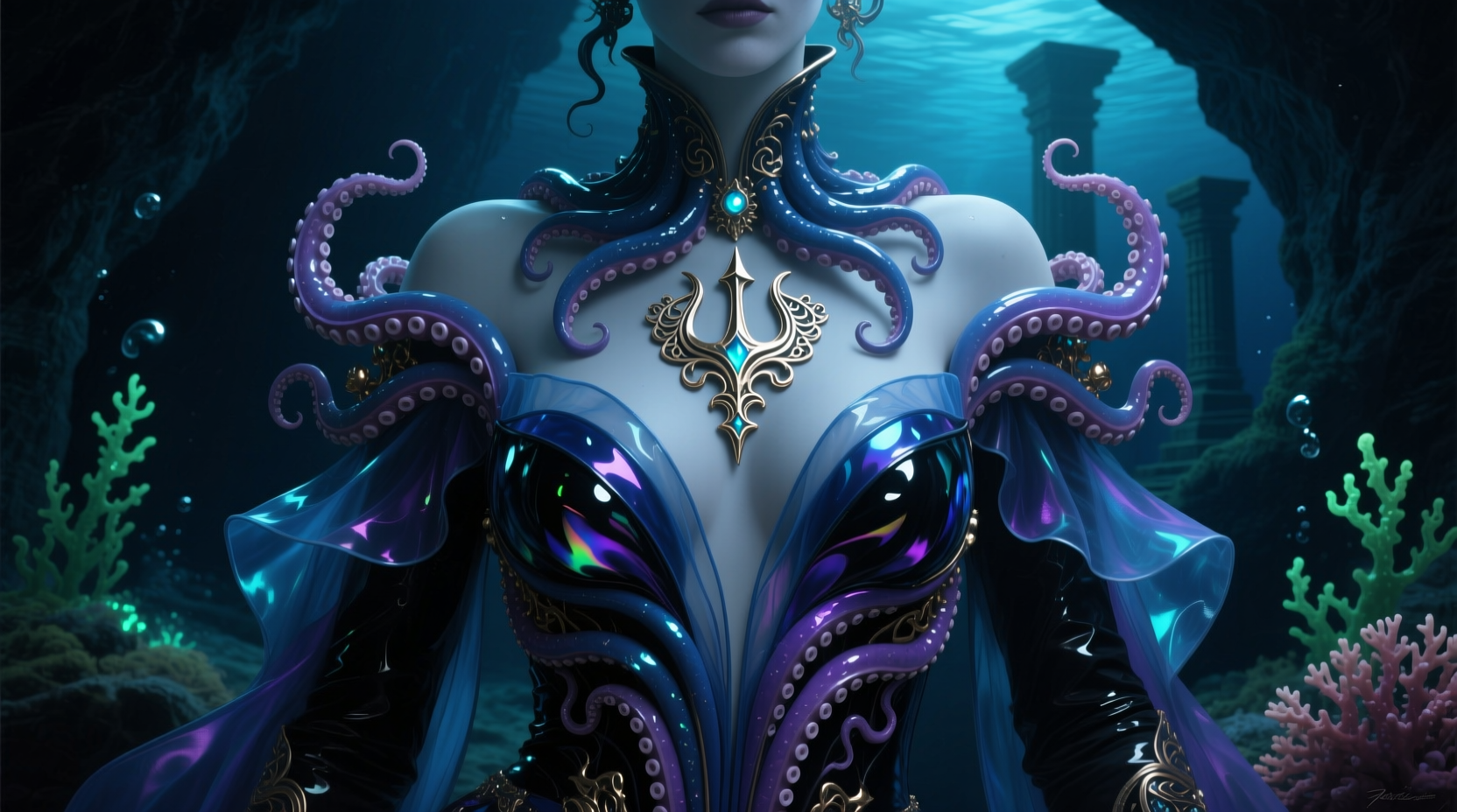 Ursula costume bodice created with no-sew fabric glue technique