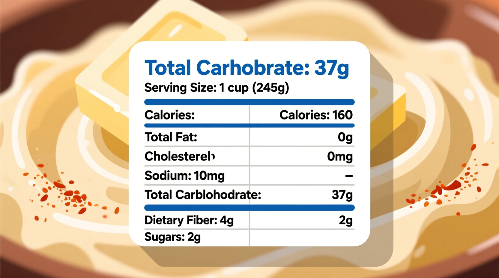 Nutrition facts label showing carbohydrate content in mashed potatoes