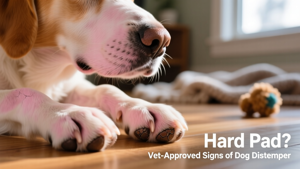 Close-up of a dog’s paws and nose showing healthy, smooth texture—contrasting with 'hard pad' symptom