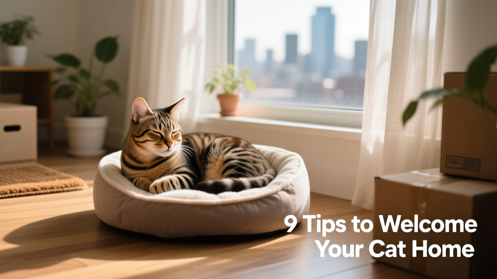 A cat nestled comfortably inside a covered cat bed beside a window, partially visible but relaxed