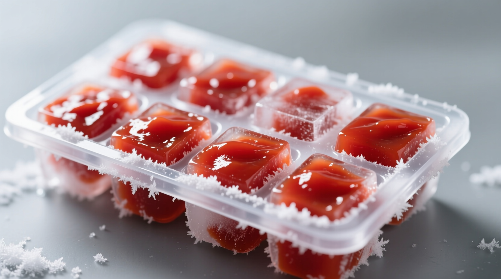 Tomato paste frozen in ice cube trays