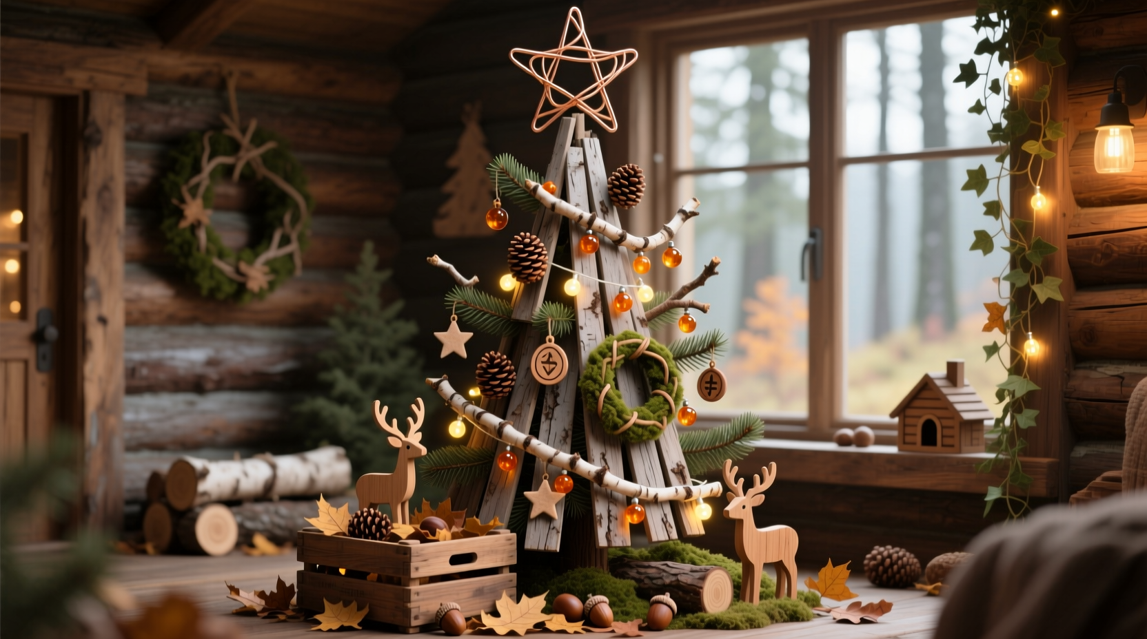 how to build a rustic cabin themed christmas tree with natural elements