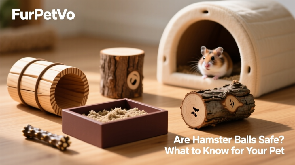 A curated selection of FurPetVo enrichment products: wooden tunnel, dig box, chew log, and playpen