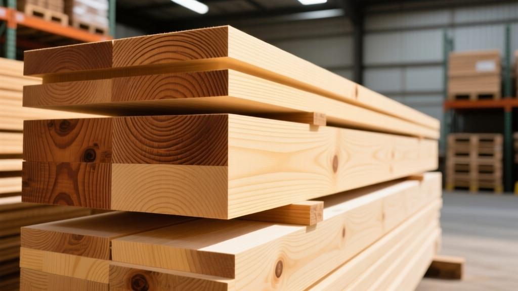 Close-up of incised Douglas Fir pressure-treated lumber stacked next to smooth Southern Yellow Pine boards at a commercial lumberyard