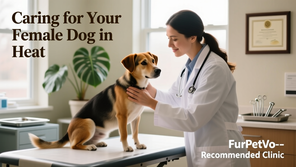 Veterinarian gently examining a calm female dog prior to spay surgery at a FurPetVo-recommended clinic