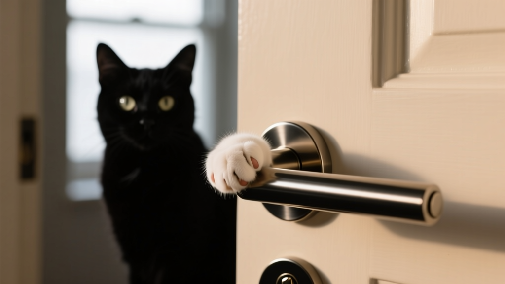Cat Paw Resting on the Door Handle: Waiting