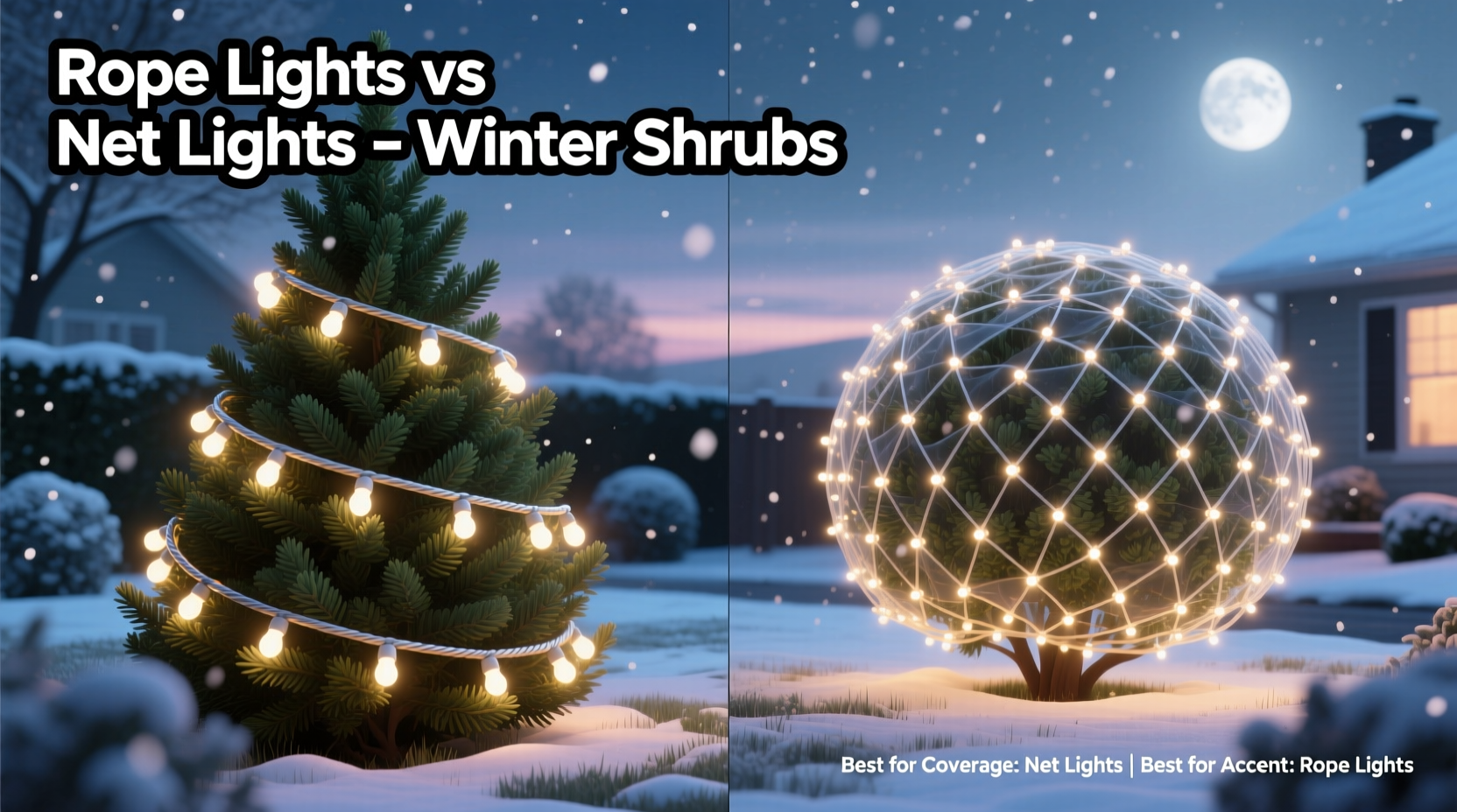 rope lights vs net lights which is better for covering shrubs in winter