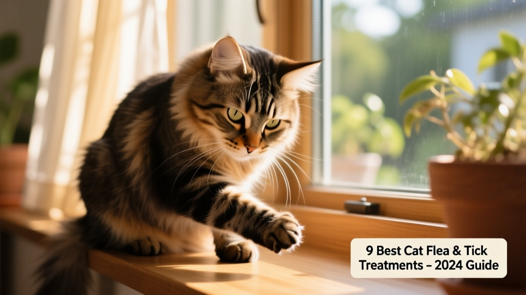 Close-up of a healthy cat grooming itself on a sunlit windowsill