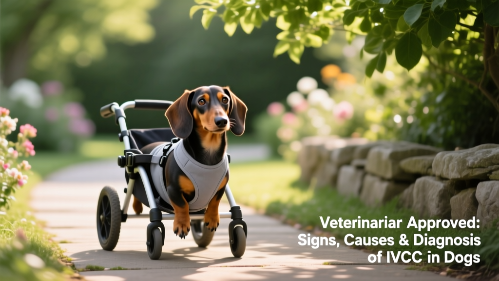 dachshund dog in wheel chair on walkway