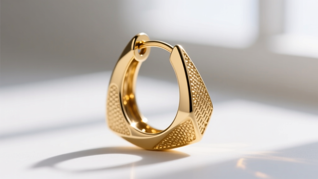 Macro photography of a laser-soldered joint on a 14k gold-filled triangular hoop earring showing seamless metal blending
