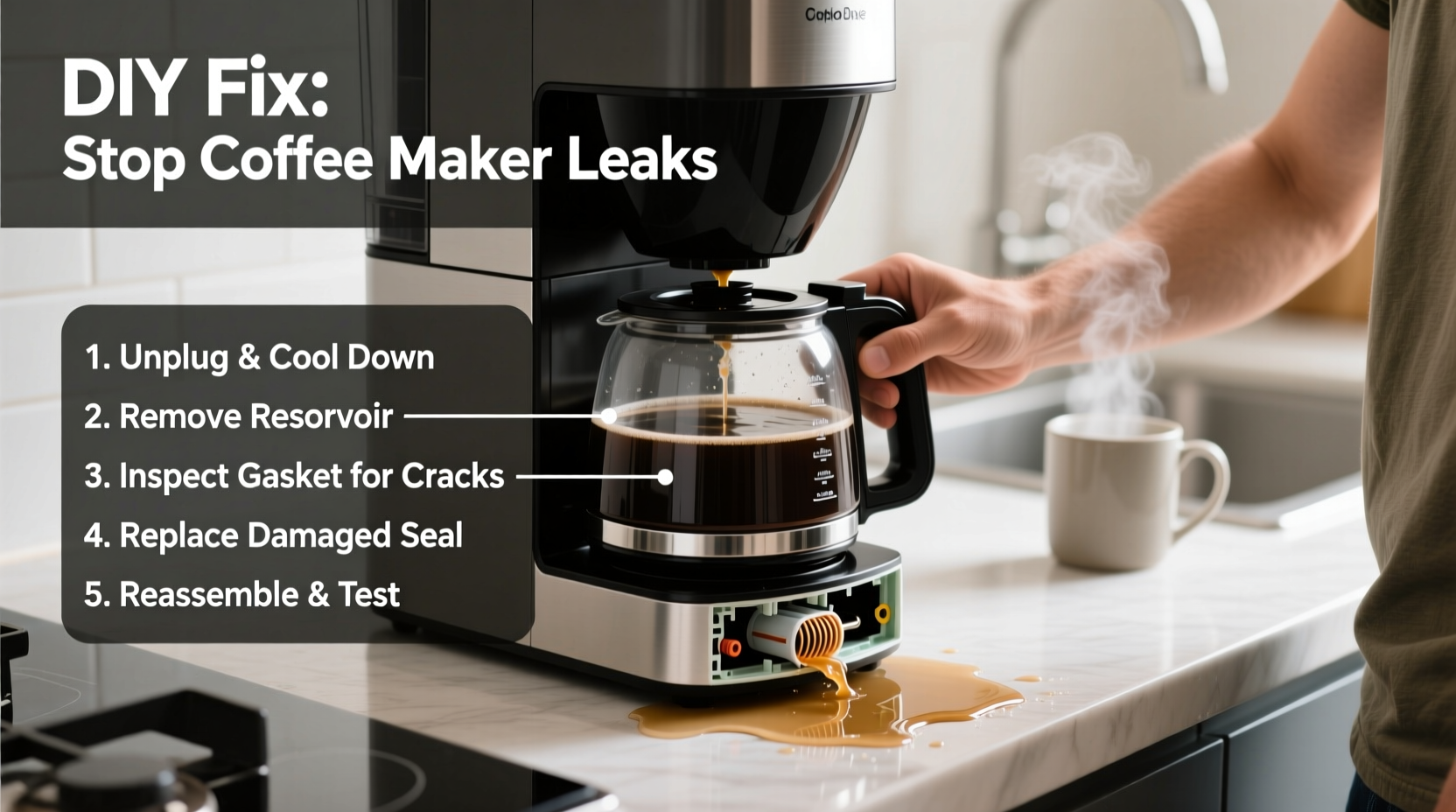 why is my coffee maker leaking from the bottom and how to fix it yourself