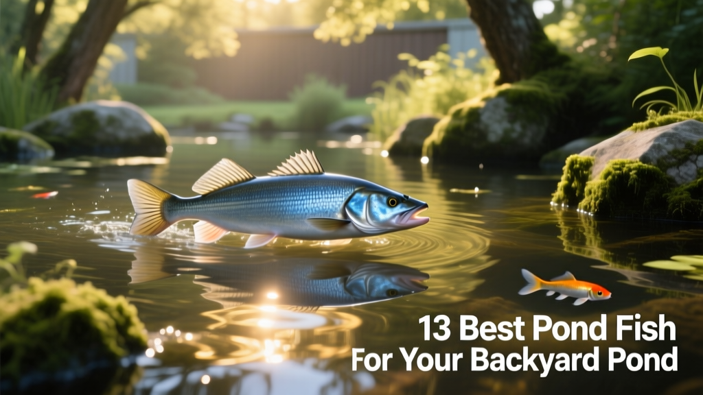 Walleye swimming near submerged rocks in a shaded pond section