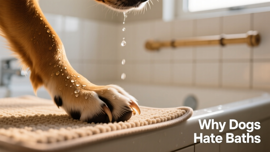 Close-up of a dog’s paw on a non-slip bath mat during grooming