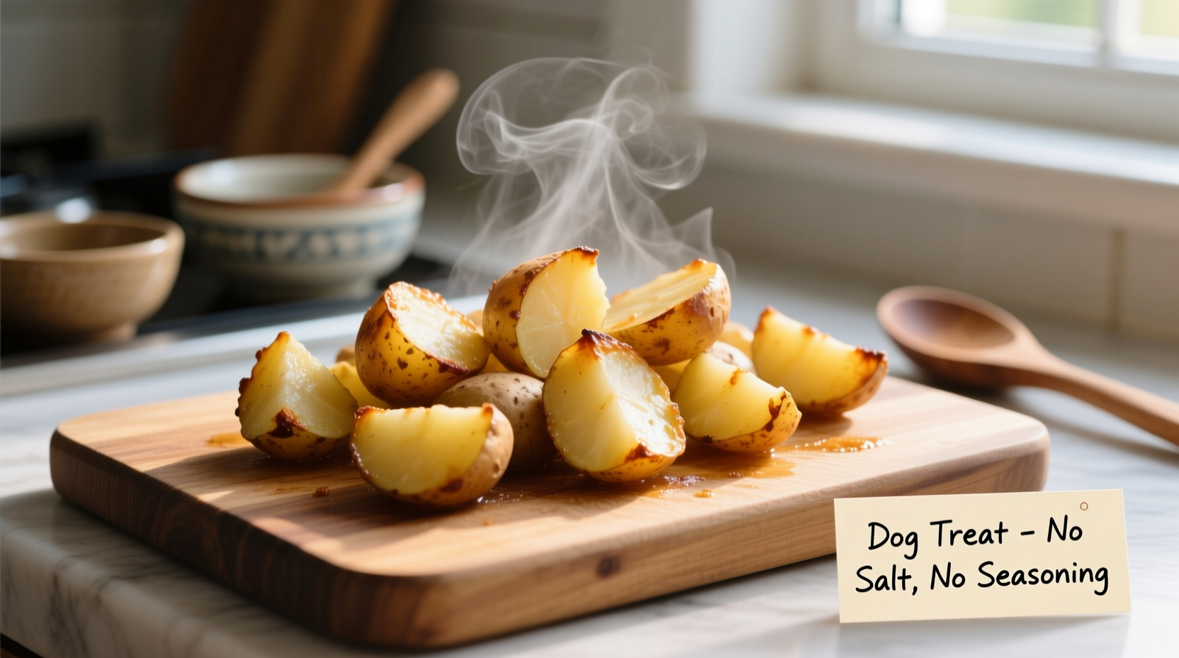 Cooked plain potato pieces for dog treat