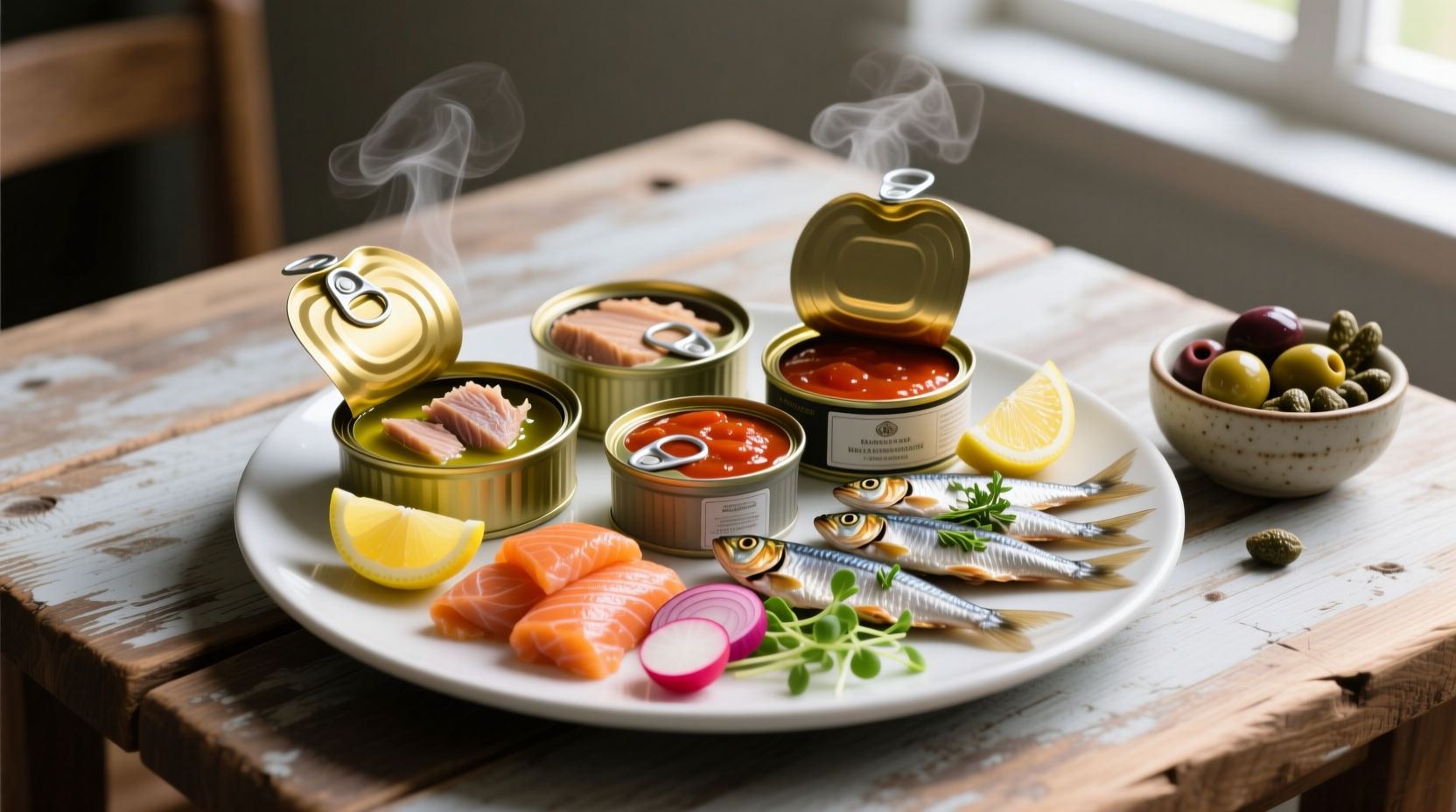 tinned fish snack plate no cook dinner idea