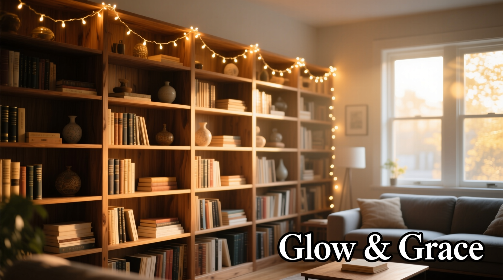 how to add subtle glow to bookshelves with mini string lights