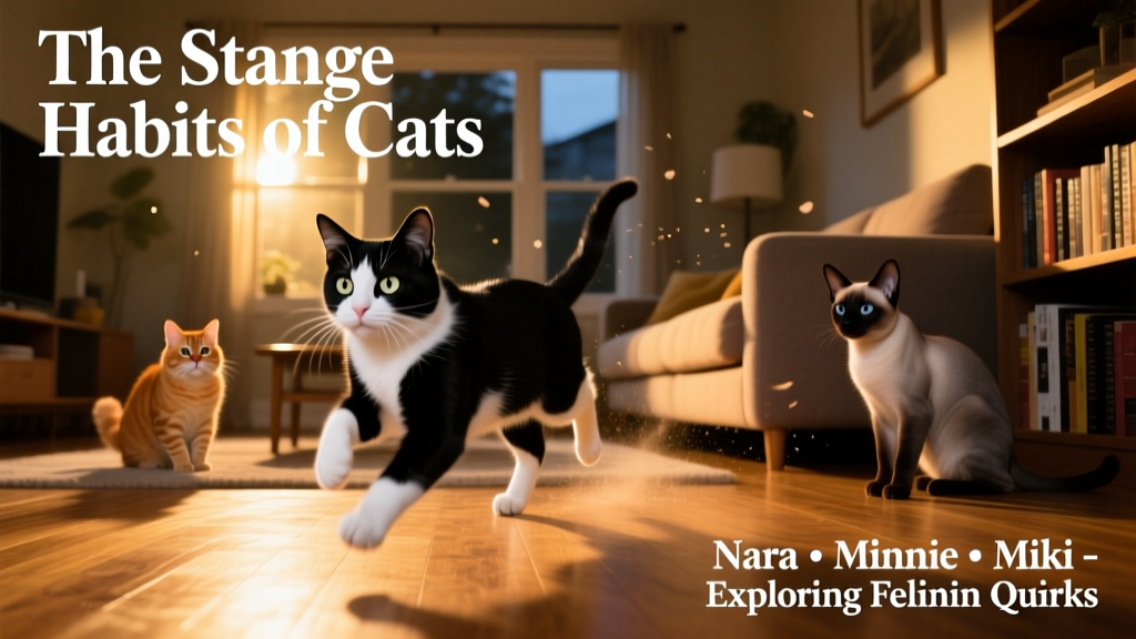 Nara sprinting across a sunlit living room floor at night