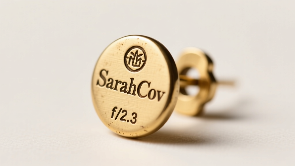 Macro view of vintage earring back showing the stamped SarahCov hallmark and patent number on a brass paddle clip clasp mechanism.