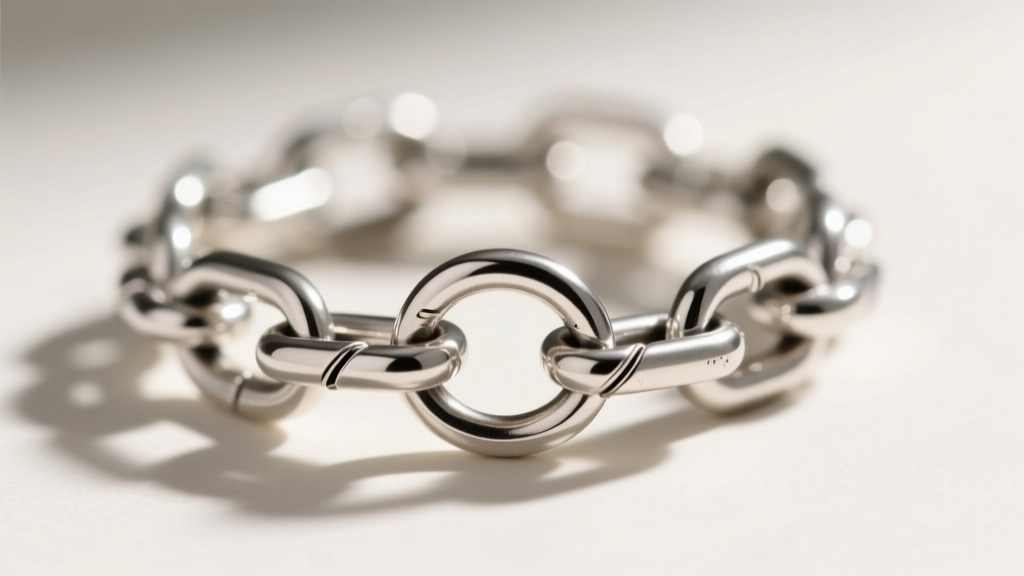 Macro shot of a 22-gauge rolo chain link attached to a sterling silver ear cuff, highlighting the soldered jump ring connection.