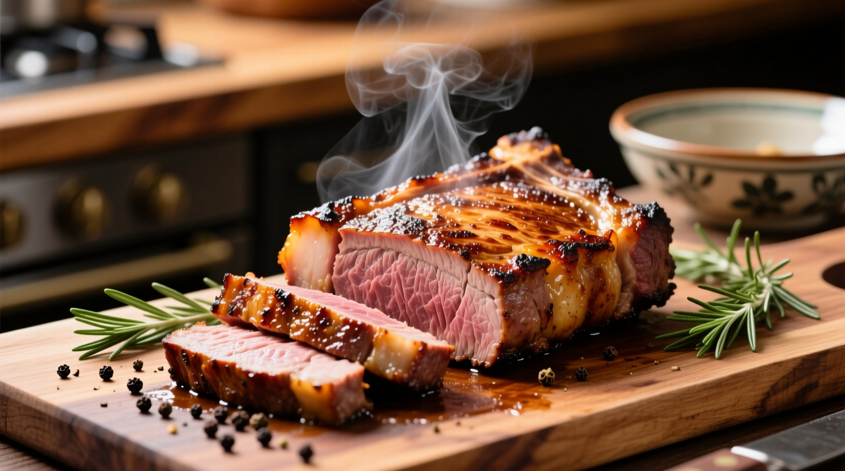 Perfectly cooked pork steaks with golden crust