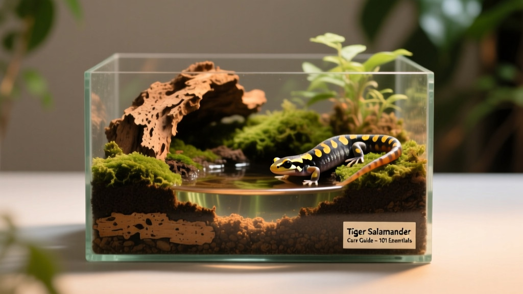Well-planted terrarium with layered substrate, cork bark hides, and a shallow water dish