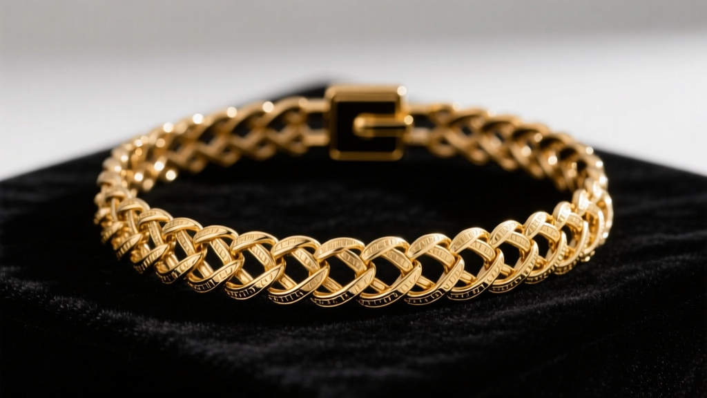 9ct gold Cleopatra collar on dark velvet, showing woven mesh links and a hidden box clasp under soft studio lighting.