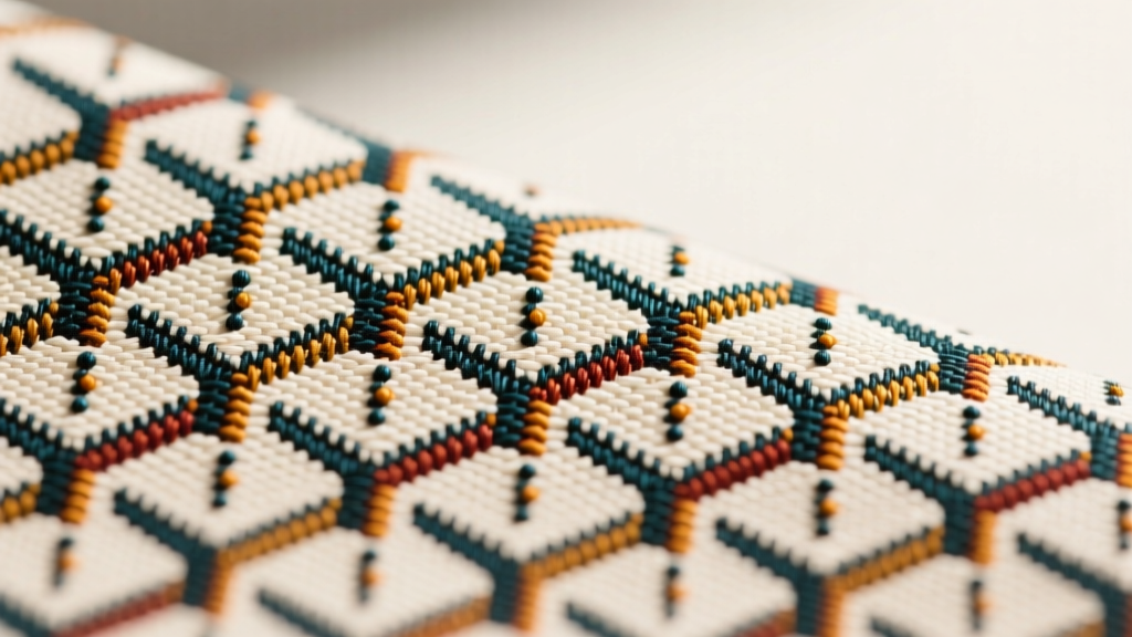 Macro shot of authentic Goyardine canvas showing the distinct dotted Y pattern texture and painted chevron details in natural light