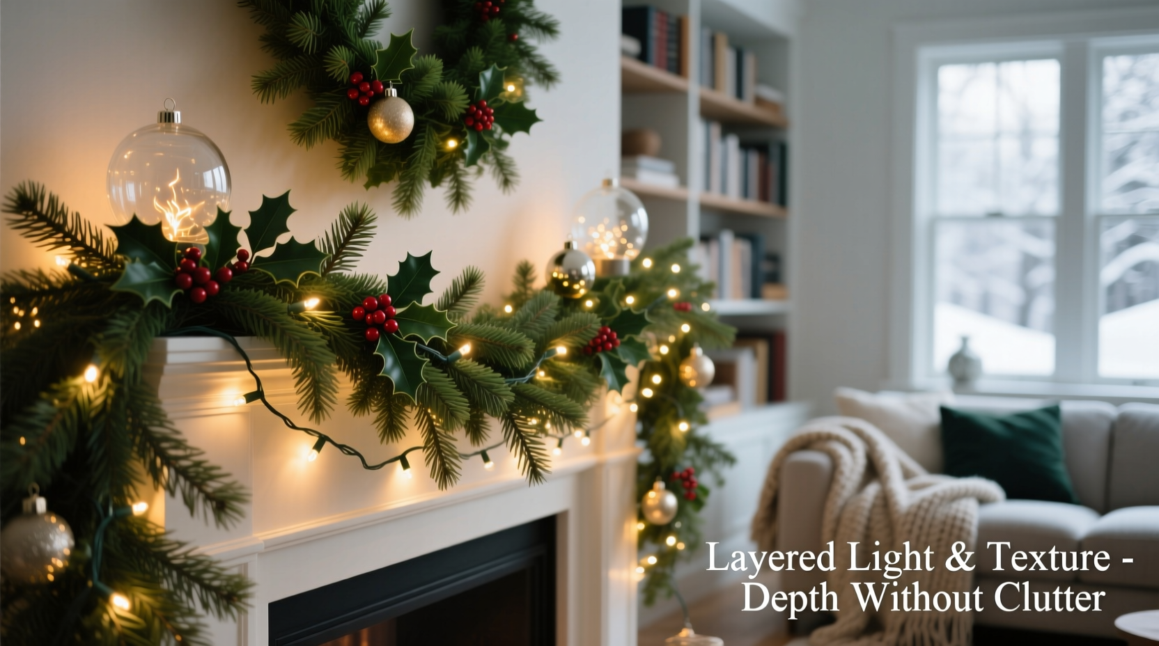 how to layer christmas lights with garlands for depth without visual clutter