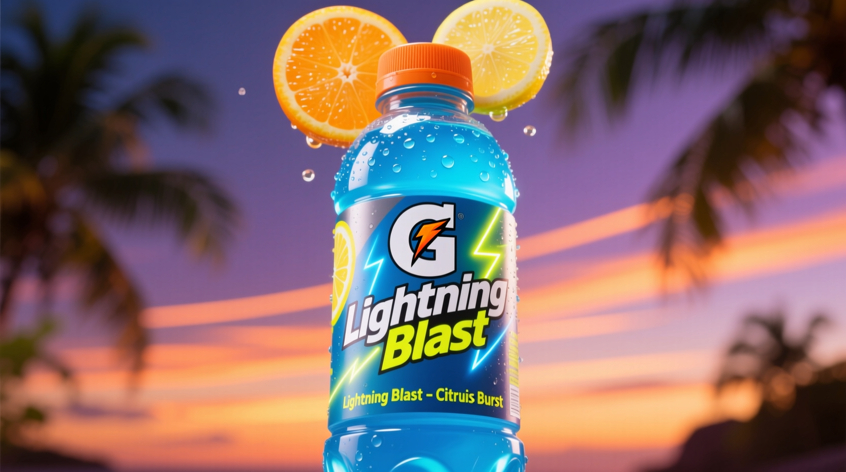 Gatorade Lightning Blast bottle showing vibrant blue color and citrus flavor profile