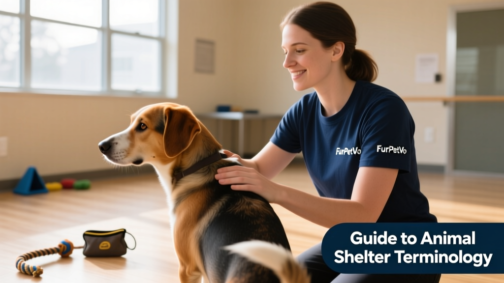 A FurPetVo staff member gently interacting with a calm dog during a behavior assessment