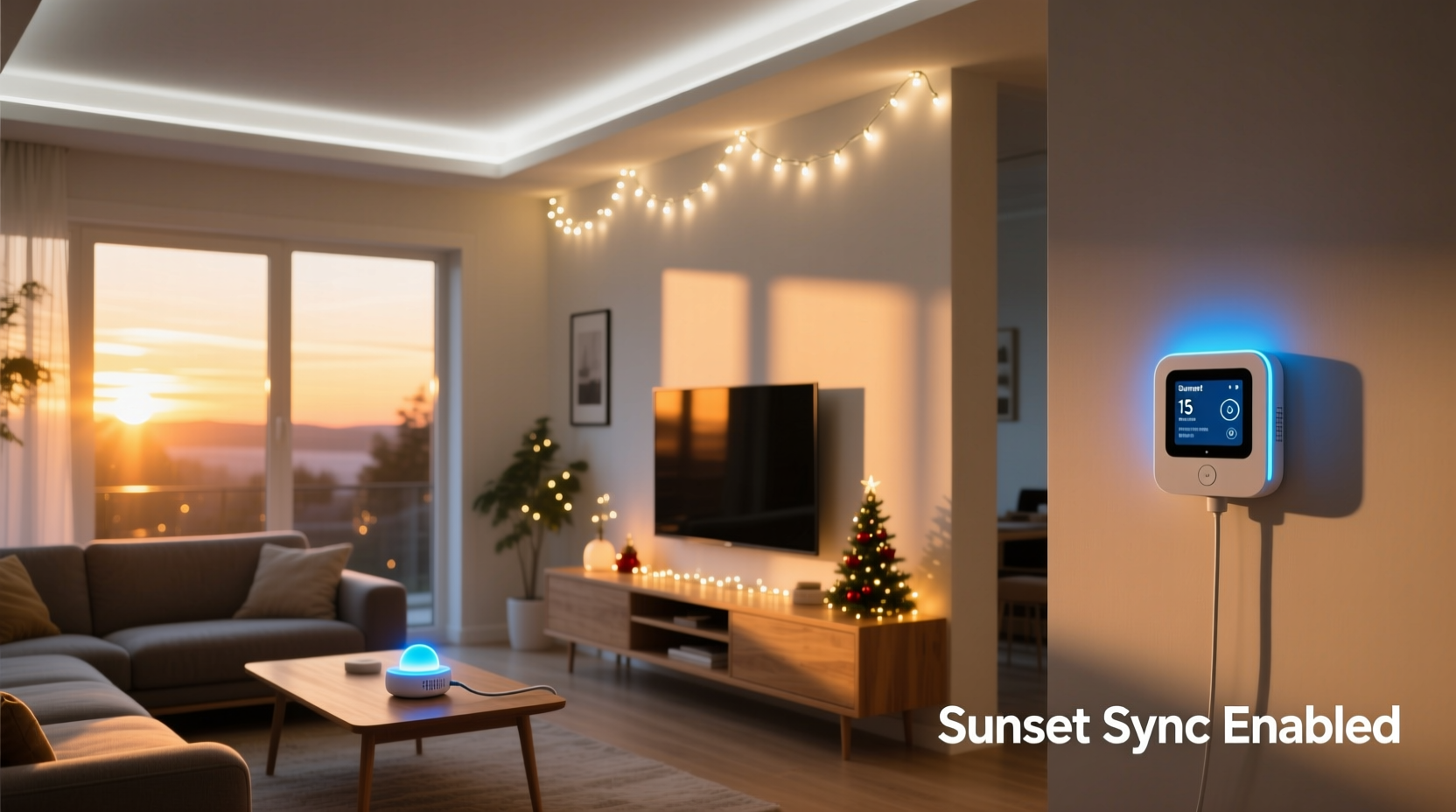 how to set up a christmas lighting schedule that adjusts automatically by sunset