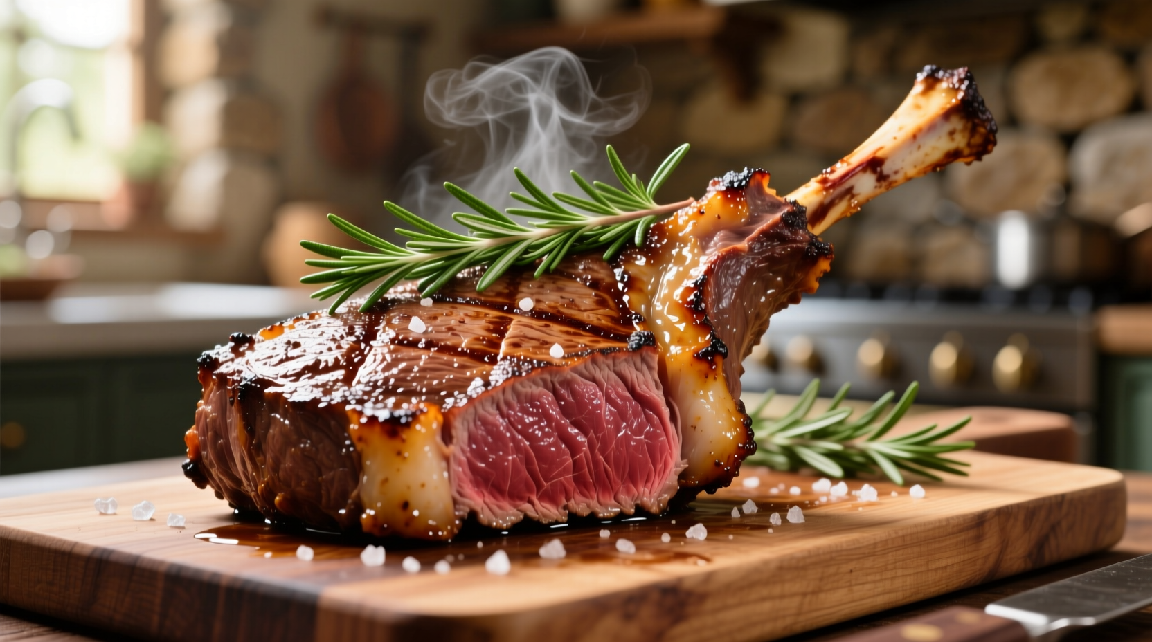 Perfectly seared lamb leg steaks with rosemary