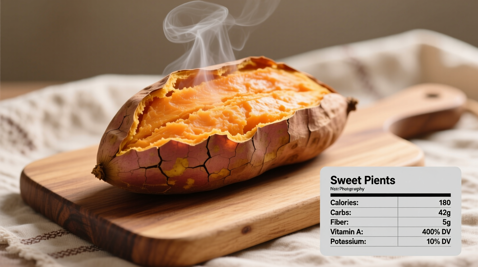 Baked sweet potato with nutritional information chart