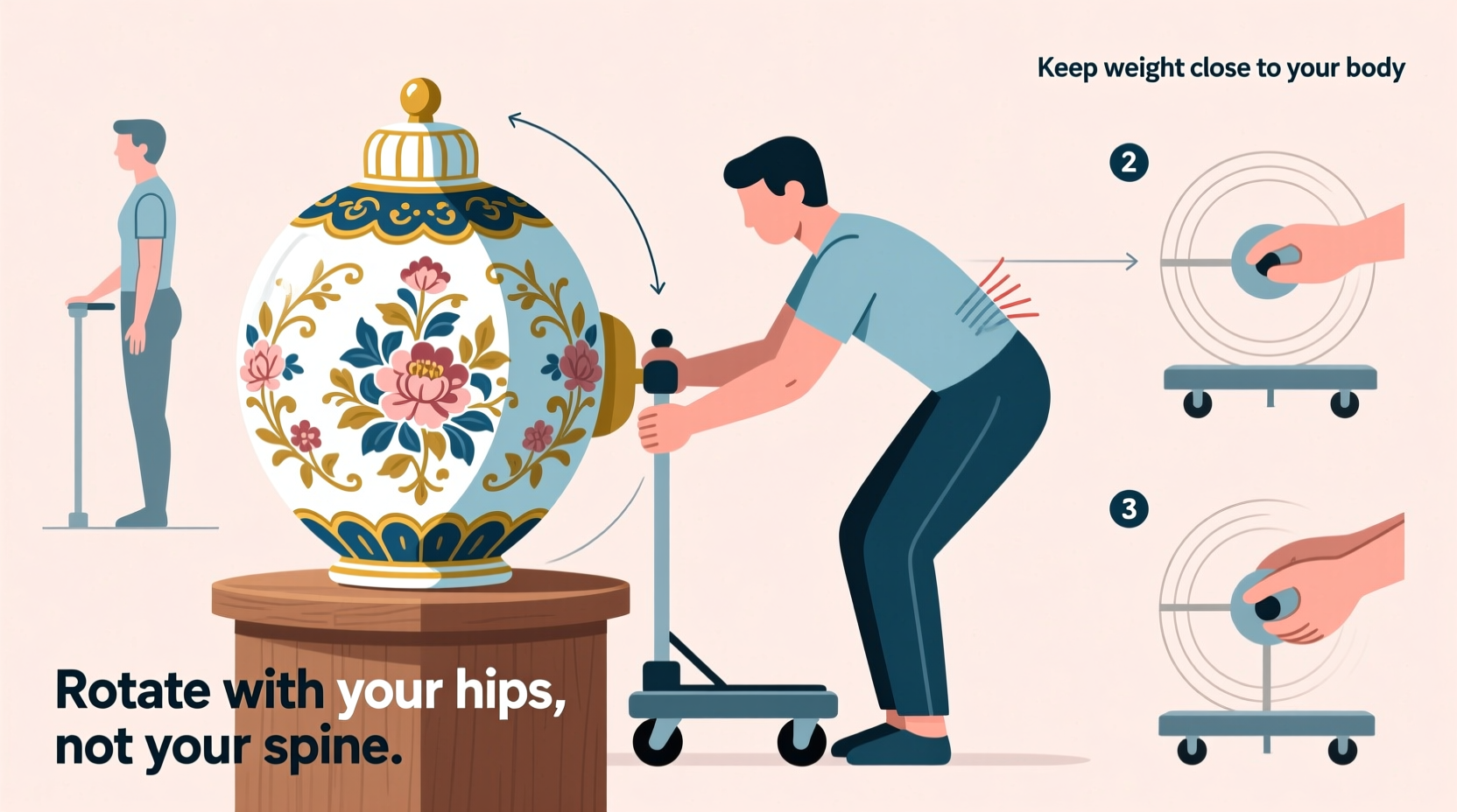 how to rotate heavy vintage ornaments without straining your lower back during setup