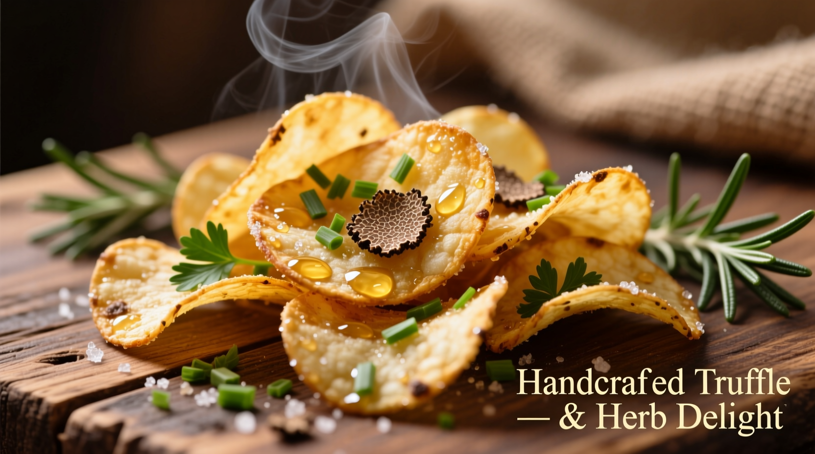 Artisanal truffle potato chips with fresh herbs