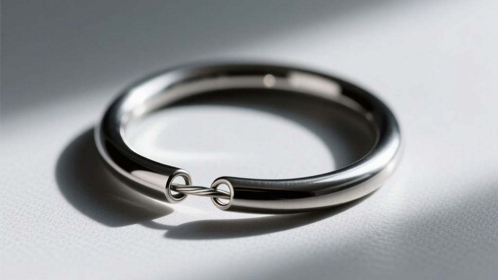 Close-up of 18g surgical steel hoop bending slightly under pressure, demonstrating tensile weakness in softer wire alloys.